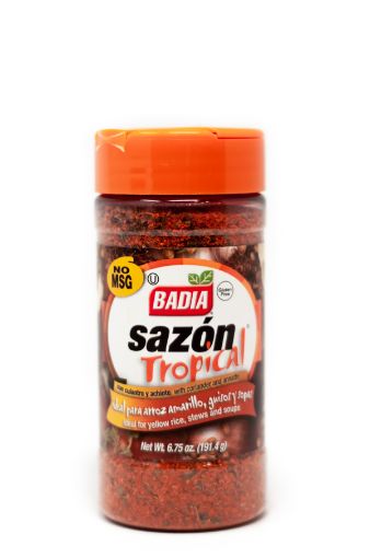 Imagen de SAZONADOR BADIA SAZON TROPICAL CON CULANTRO Y ACHIOTE PARA CARNES AVES Y PESCADO EN FRASCO 191.4 G