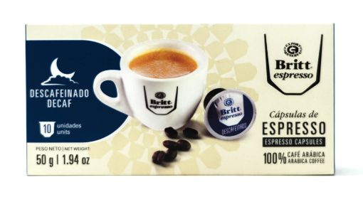 Imagen de CÁPSULAS CAFÉ BRITT ESPRESSO DECAFÉINADO CAJA 50 G 10 UND 