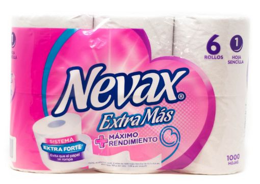 Imagen de PAPEL HIGIENICO NEVAX EXTRA MAS CON ALOE VERA 1000 HOJAS SENCILLAS 6 UND