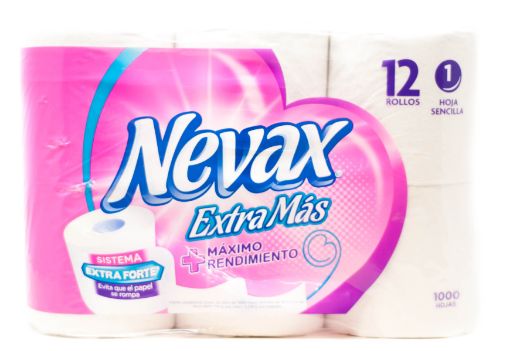 Imagen de PAPEL HIGIENICO NEVAX EXTRA MAS 1000 HOJAS DOBLE HOJA 12 UND