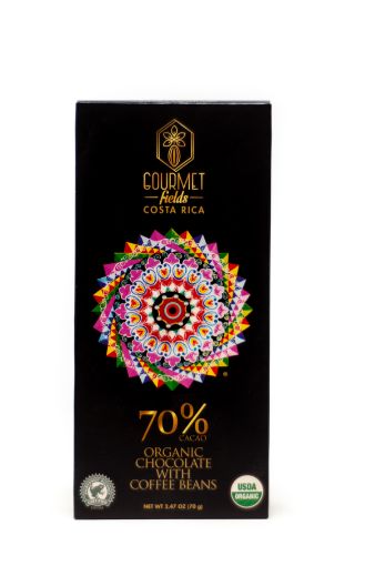 Imagen de CHOCOLATE ORGÁNICO GOURMET FIELDS 70% CACAO CON GRANOS DE CAFE 100 G