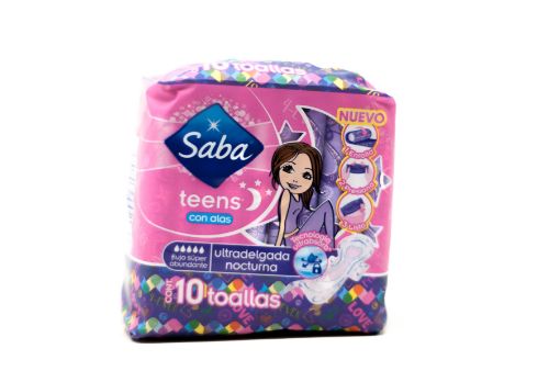 Imagen de TOALLAS FEMENINAS SABA TEENS NOCTURNA CON ALAS 10 UND