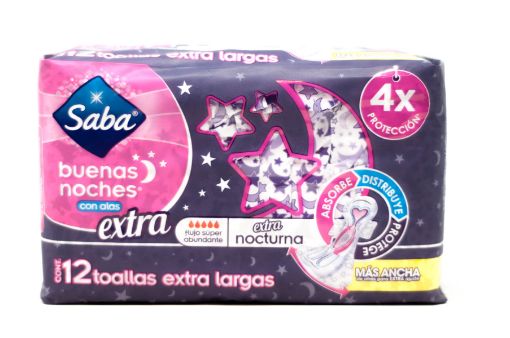 Imagen de TOALLAS FEMENINAS SABA BUENAS NOCHES EXTRA LARGA 12 UND