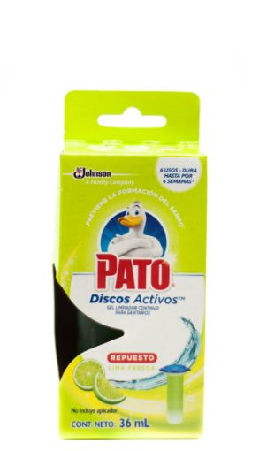 Imagen de LIMPIADOR PATO PARA SANITARIO EN GEL DISCOS ACTIVOS AROMA LIMA FRESCA 6 USOS 36.00 ML