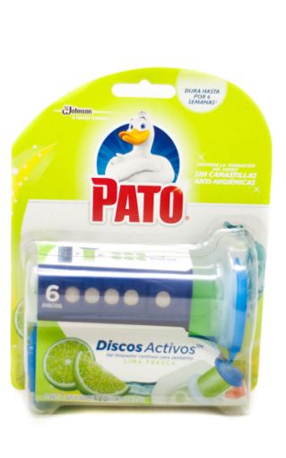 Imagen de LIMPIADOR PATO PARA SANITARIO EN GEL DISCOS ACTIVOS AROMA LIMA FRESCA 6 UND 36 ML+APLICADOR 