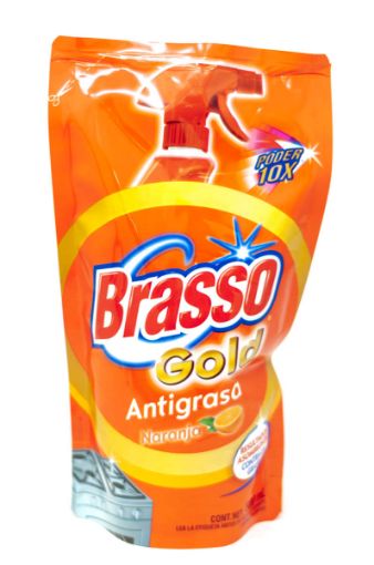 Imagen de LIMPIADOR  BRASSO GOLD ANTIGRASA NARANJA DOYPACK 500 ml 