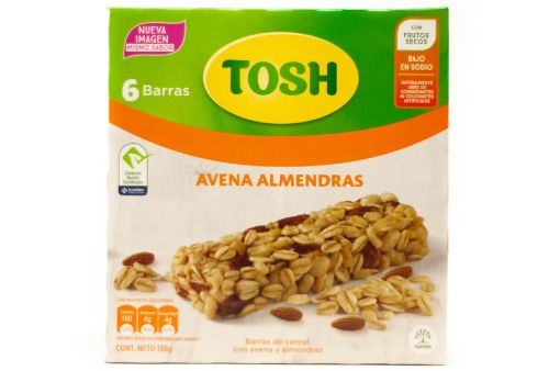 Imagen de BARRA DE CEREAL TOSH CON AVENA Y ALMENDRAS 6 UND 138,00 g 