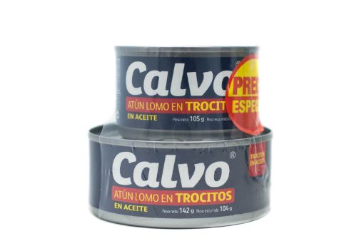 Imagen de OFERTA CALVO 184 G - ATÚN TROCITOS 104 G + ATÚN TROZOS 80 G