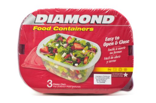 Imagen de RECIPIENTE  DIAMOND PLÁSTICO PARA COMIDA HONDO CON TAPA 3 UND 