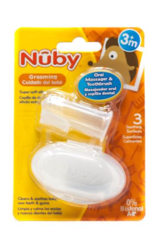 Imagen de KIT DENTAL NUBY 2 UND - MASAJEADOR ORAL + CEPILLO DENTAL 0% BISFENOL PARA BEBÉ