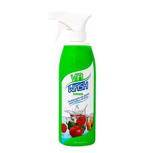 Imagen de DESINFECTANTE VIA WASH EXENOS CON ALCOHOL PARA FRUTAS Y VERDURAS 500 ML