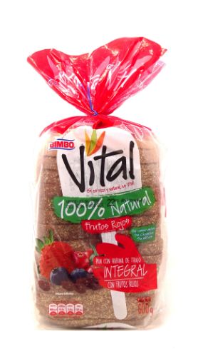 Imagen de PAN CUADRADO BIMBO VITAL INTEGRAL 100% NATURAL CON FRUTOS ROJOS 600 G