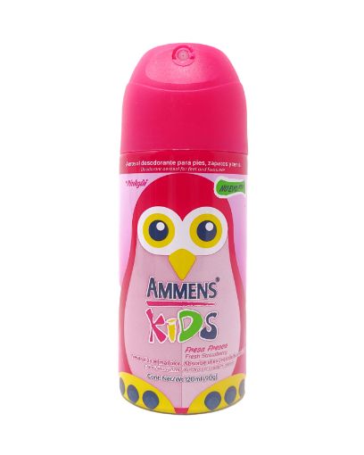 Imagen de DESODORANTE PARA PIES AMMENS KIDS AROMA FRESA FRESCA EN AEROSOL 120 ML