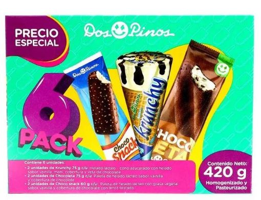 Imagen de HELADO DOS PINOS CHOCO BOX - CHOCOLETA KRUNCHY & CHOCO SNACK 6 UND 420.00 G