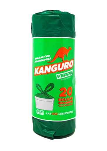 Imagen de BOLSA PARA BASURA  KANGURO GRANDE VERDE CPON AGARRADERA ROLLO 20.00 und 