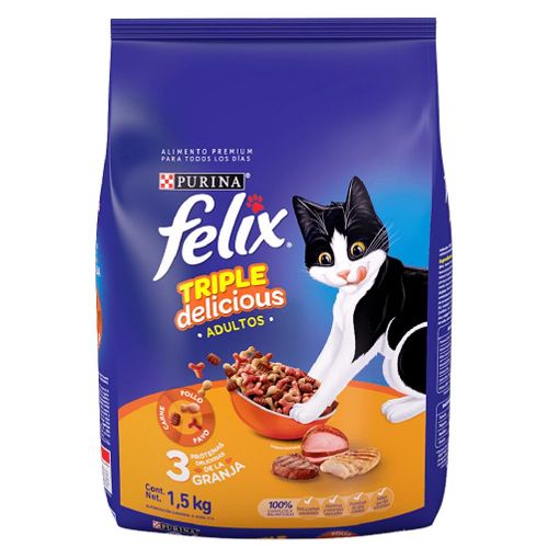 Imagen de ALIMENTO FELIX TRIPLE DELICIOUS DE LA GRANJA PARA GATO 1500 G