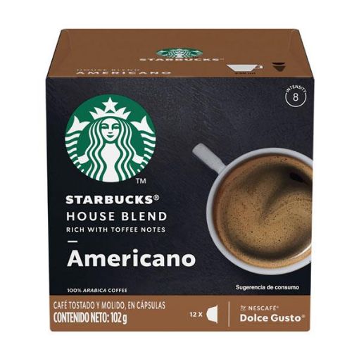 Imagen de CÁPSULAS DE CAFÉ STARBUCKS AMERICANO HOUSE BLEND 8 UND 102 G  