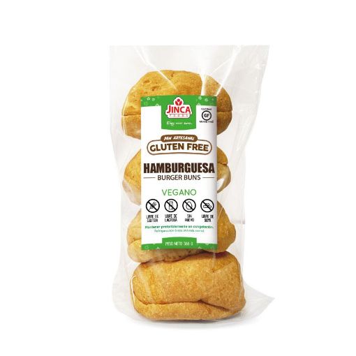 Imagen de PAN JINCA FOODS VEGANO PARA HAMBURGUESA 4 UND 366 g 