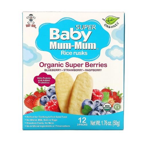 Imagen de GALLETA BABY MUM MUM DE ARROZ PARA BEBÉ ARÁNDANO FRESA & FRAMBUESA 12 U 50 g 