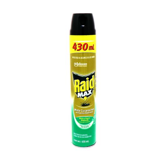 Imagen de INSECTICIDA RAID MAX MATA CUCARACHAS E INSECTOS ESENCIA EUCALIPTO EN AEROSOL  430 ml 