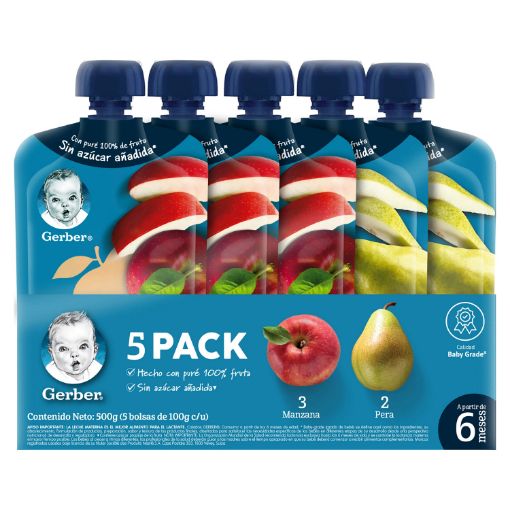 Imagen de COLADO GERBER SABORES MANZANA & PERA 5 UND 500 g 