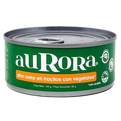 Imagen de ATÚN AURORA LOMO EN TROCITOS CON VEGETALES EN ACEITE 96 G 