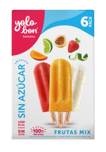 Imagen de HELADO YOLOBON FRUTAS MIX SIN AZÚCAR 6 UND 364.00 G