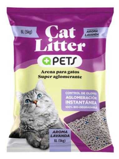 Imagen de ARENA MAS Q PETS PARA GATO SUPER AGLOMERANTE AROMA LAVANDA 5000 G