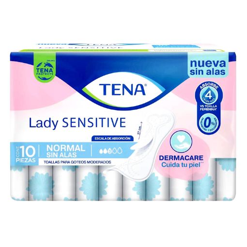 Imagen de TOALLAS FEMENINAS TENA LADY SENSITIVE NORMAL SIN ALAS 10.00 UND