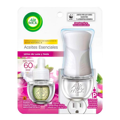 Imagen de DIFUSOR ELECTRICO Y REPUESTO AROMATIZANTE AIR WICK LIRIOS DE LUNA Y SEDA 1 UND 21 ML