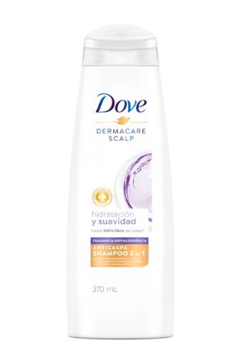 Imagen de SHAMPOO DOVE HIDRATACION Y SUAVIDAD 2 EN 1 ANTICASPA 370 ML