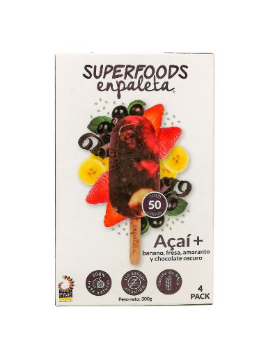 Imagen de HELADO ENPALETA UPERFOODS AÇAÍ BANANO FRESA AMARANTO & CHOCOLATE OSCURO 4 UND 300 g 