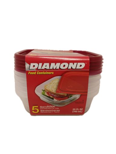 Imagen de RECIPIENTE DIAMOND PLÁSTICO PARA COMIDA PLATO PRINCIPAL CON TAPA 5 UND 