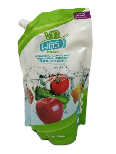 Imagen de DESINFECTANTE VIA WASH EXENOS REPUESTO CON ALCOHOL PARA FRUTAS Y VERDURAS 500 ML