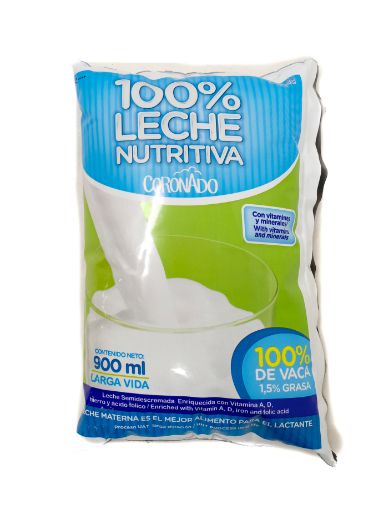 Imagen de LECHE CORONADO SEMIDESCREMADA NUTRITIVA 1.5% GRASA BOLSA 900 ml 