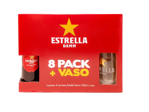 Imagen de OFERTA ESTRELLA DAMM 2640 ML-8 UND CERVEZA BOTELLA 330 ML+VASO 