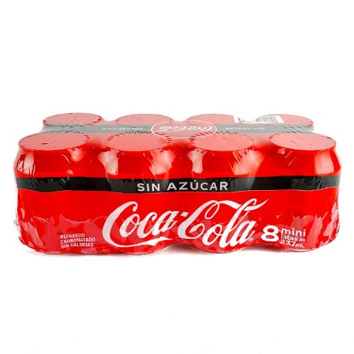 Imagen de OFERTA COCA COLA 8 PACK 237 ML SIN AZÚCAR LATA 1896 ML