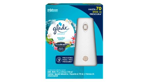 Imagen de DIFUSOR AROMATIZANTE GLADE AUTOMATICO Y REPUESTO PARAISO AZUL 3 EN 1 