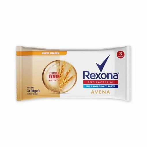 Imagen de JABON DE TOCADOR ANTIBACTERIAL REXONA AVENA 3 UND 330 G