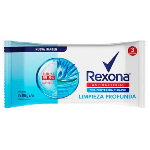 Imagen de JABÓN DE TOCADOR REXONA LIMPIEZA PROFUNDA ANTIBACTERIAL 3 UND 330.00 G