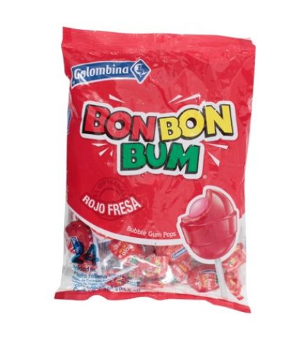 Imagen de PALETA COLOMBINA RELLENA BON BON BUM FRESA 24 UND 384 