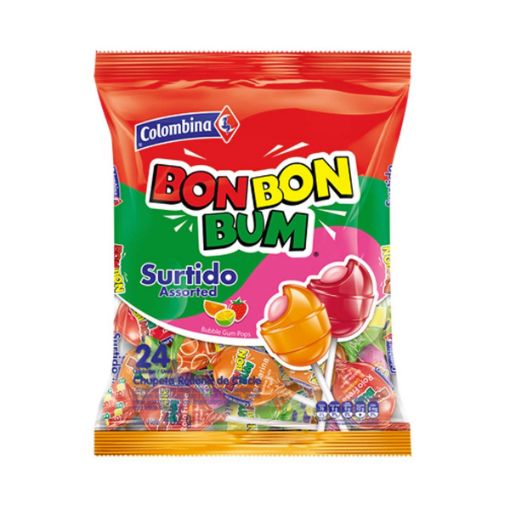 Imagen de PALETA COLOMBINA RLLENA BON BON BUM SURTIDO 24 UND 384 G