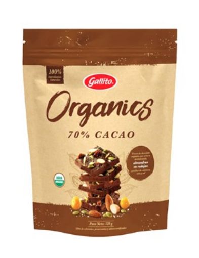 Imagen de CHOCOLATE GALLITO ORGANICS ALMENDRAS SEMILLAS DE CALABAZA & SAL 120 g 