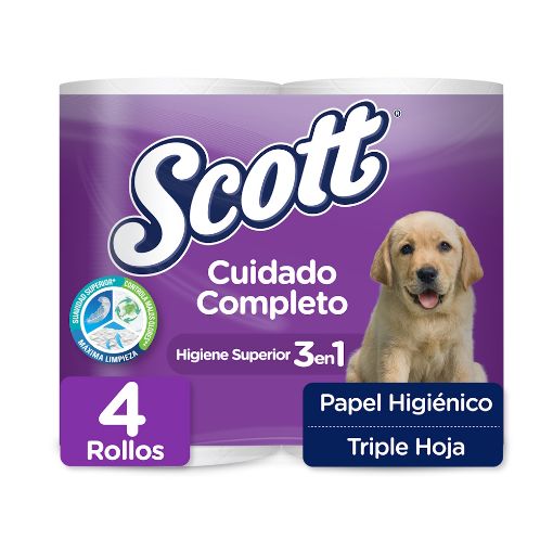 Imagen de PAPEL HIGIENICO SCOTT CUIDADO COMPLETO TRIPLE HOJA 4 UND