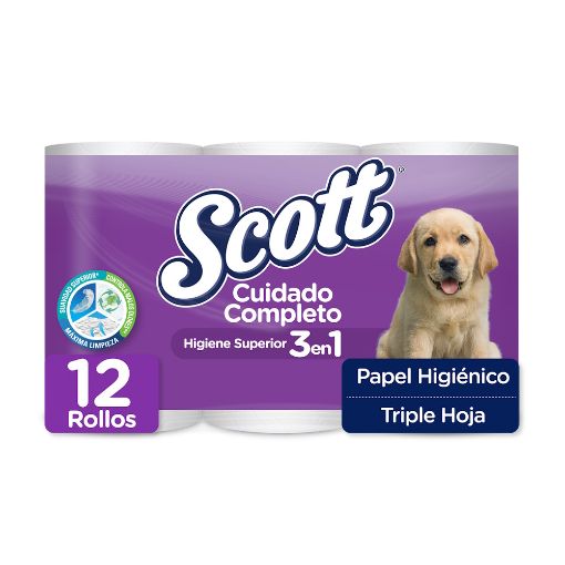 Imagen de PAPEL HIGIENICO SCOTT CUIDADO COMPLETO TRIPLE HOJA 12 UND