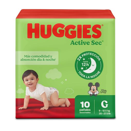 Imagen de PAÑAL HUGGIES ACTIVE SEC DESECHABLE TALLA G 10 UND