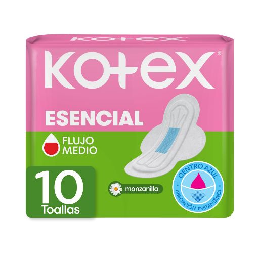 Imagen de TOALLAS FEMENINAS KOTEX ESENCIAL MANZANILLA 10 UND