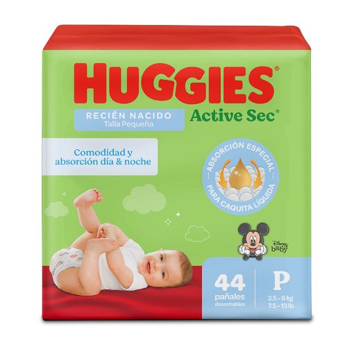 Imagen de PAÑAL HUGGIES ACTIVE SEC DESECHABLE TALLA P PARA RECIÉN NACIDO 