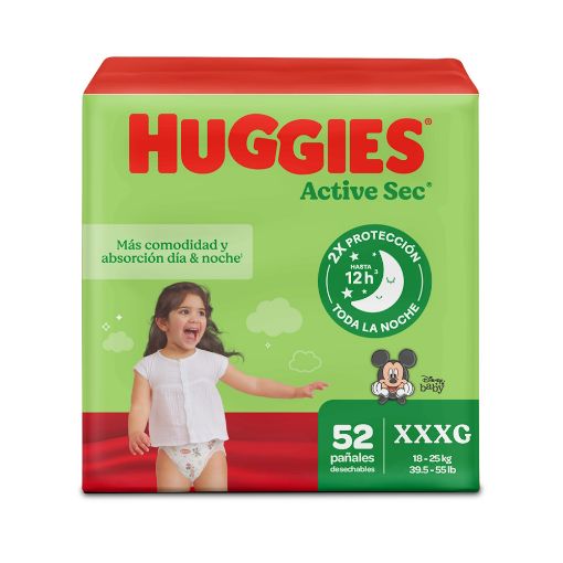 Imagen de PAÑAL HUGGIES ACTIVE SEC DESECHABLE TALLA XXXG 52 und 