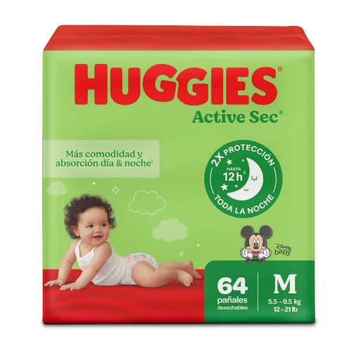 Imagen de PAÑAL HUGGIES ACTIVE SEC DESECHABLE TALLA M|2  64 und 